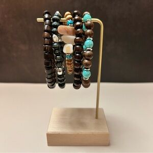 5 Piece Turquoise Brown Silver Seashells Beaded Bracelet Set